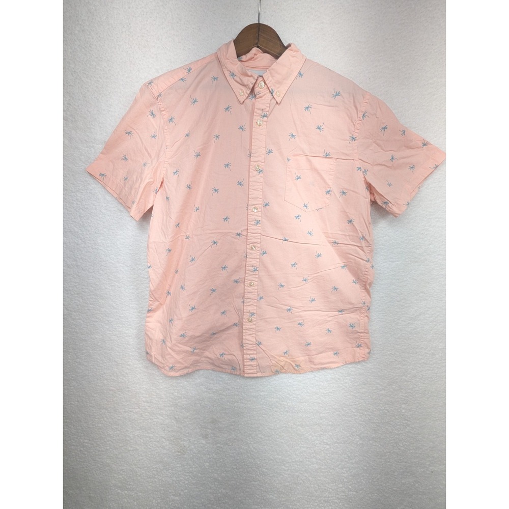 Sonoma Men's Light Pink Button Down Hawaiian Shirt Short Sleeve Palm Trees L